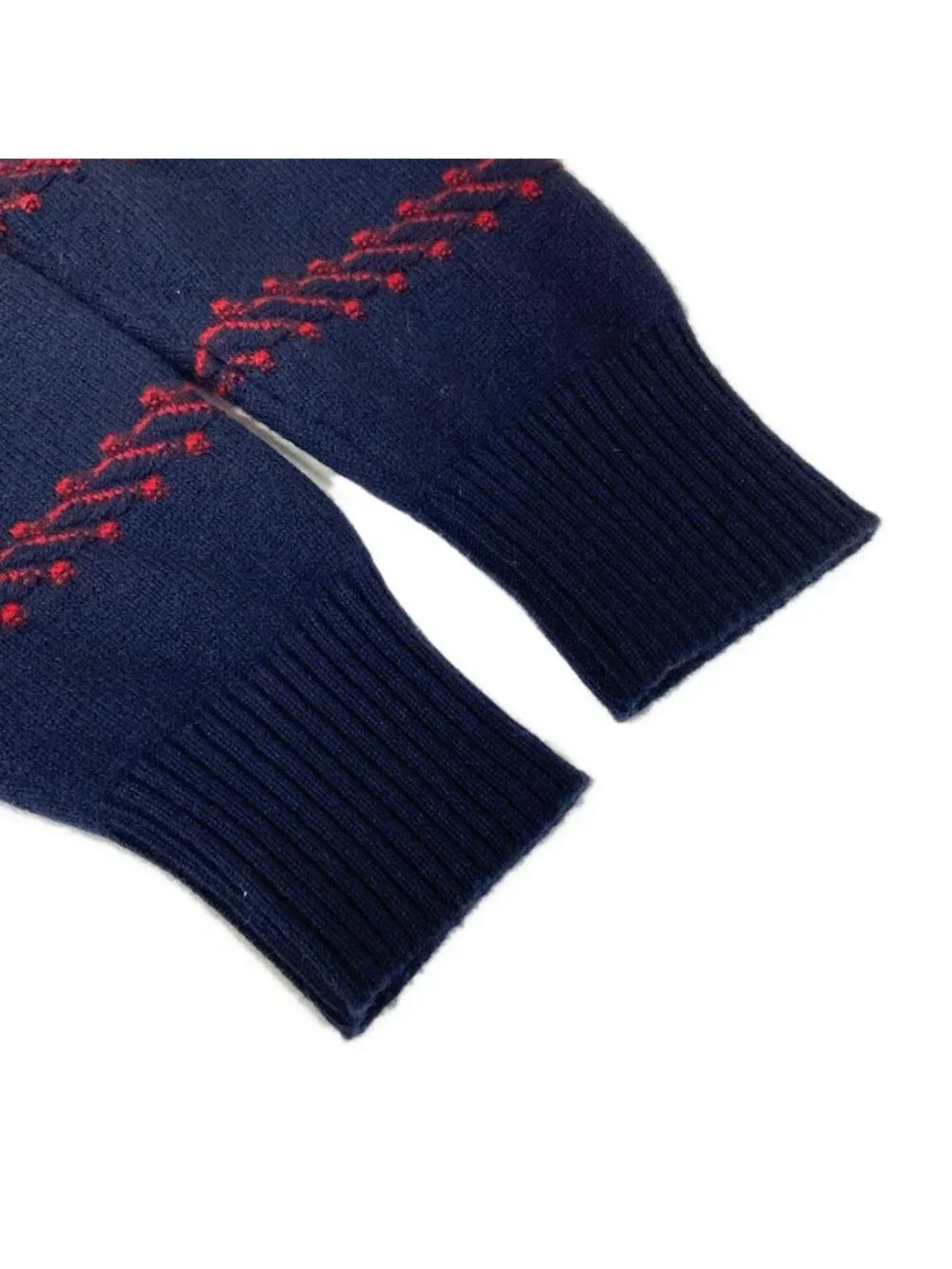 Chanel Long Sleeve Sweater S White Navy Red Cashmere